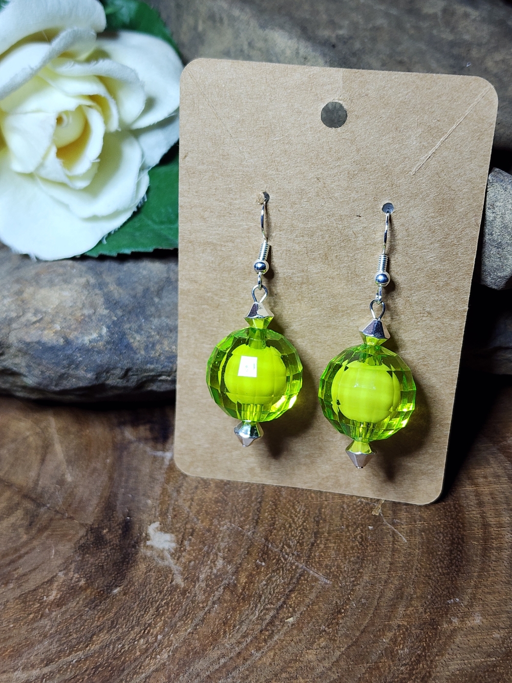 Hand Crafted Lime Green Acrylic Crystal Drop Earrings